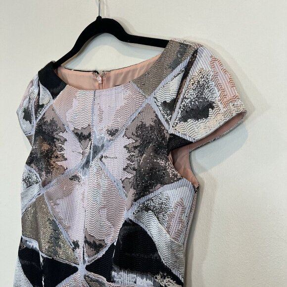 Vince Camuto Women Pink Diamond Jacquard Cap Sleeve Sheath Dress VC8M8732 Size 2 - Picture 3 of 12